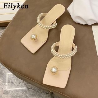 Mode String Perle Dame Hjemmesko Sommer Udendørs Firkantet Toe Flip Flops Perle Dekoration Sandaler Femme Sko Med Lav Hæl