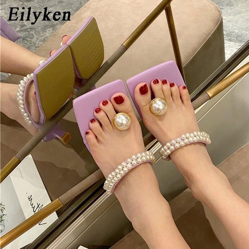Mode String Perle Dame Hjemmesko Sommer Udendørs Firkantet Toe Flip Flops Perle Dekoration Sandaler Femme Sko Med Lav Hæl