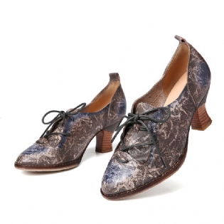 Retro Højhælede Spidse Ægte Læder Slip-up Pumps