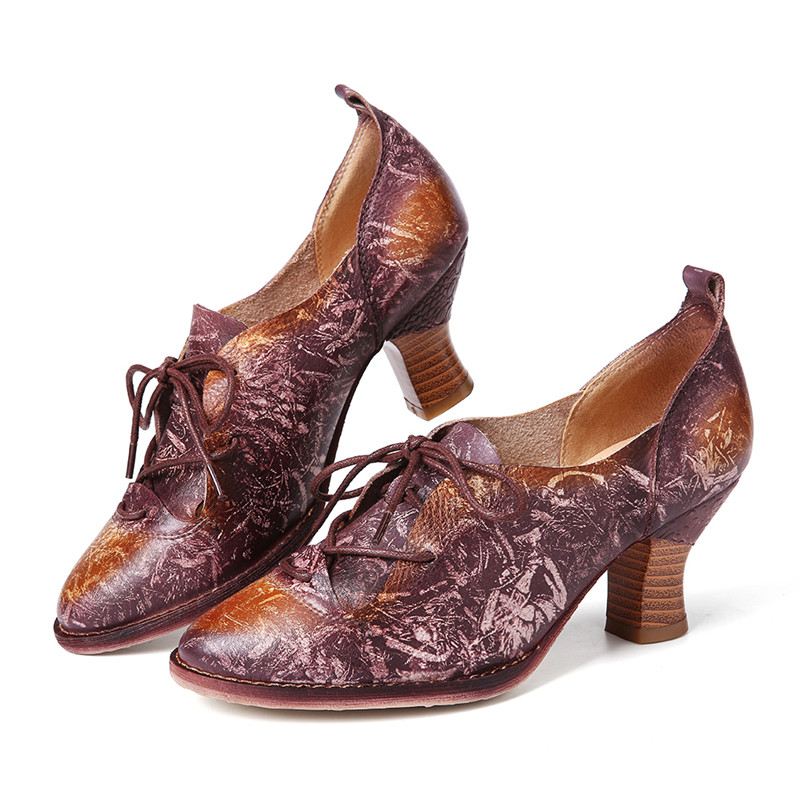 Retro Højhælede Spidse Ægte Læder Slip-up Pumps
