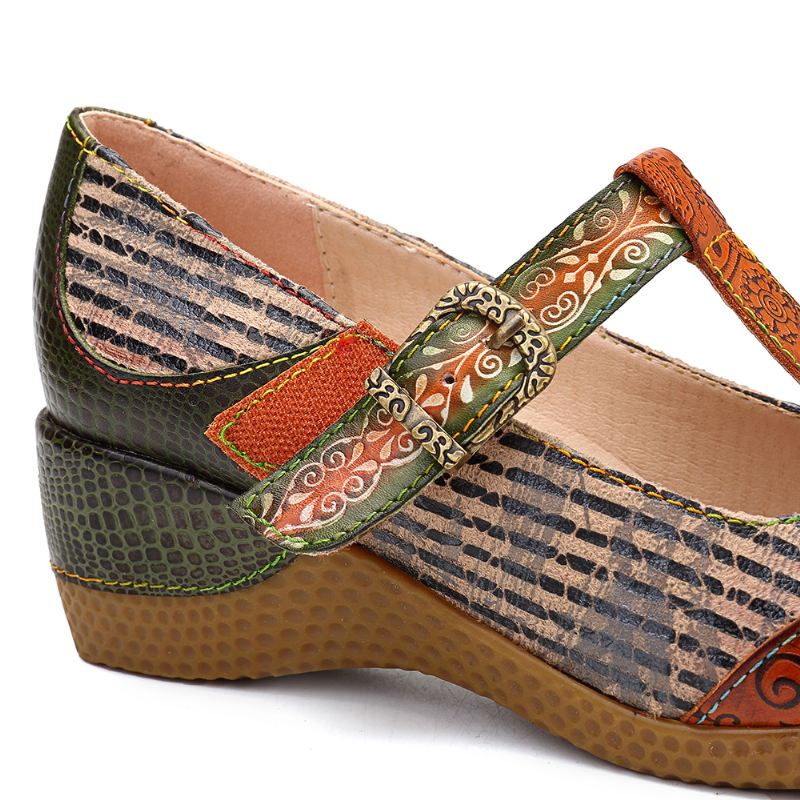 Retro Stripes Syning Krogløkke Pumps I Ægte Læder