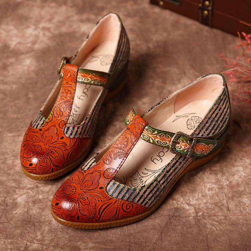 Retro Stripes Syning Krogløkke Pumps I Ægte Læder