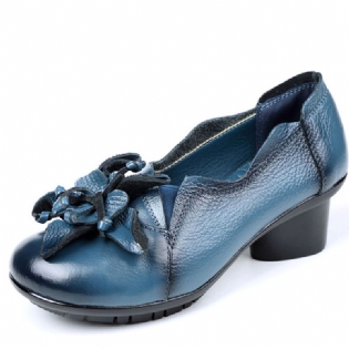 Stor Størrelse Blomsterdekoration Pure Color Mid Heel Retro Pumps