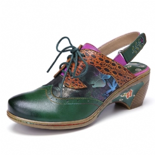 Vintage Læder To-vejs Aftagelig Strop Slip On Mules Snøre Op Krogløkke Slingback Pumps