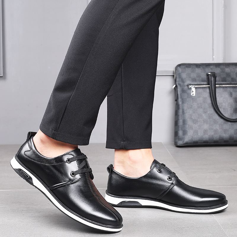 Mænd Ægte Læder Åndbar Blød Sål Snøresko I England Style Casual Business Sko