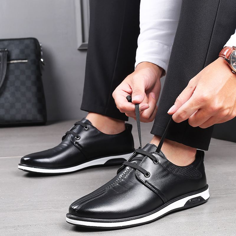 Mænd Ægte Læder Åndbar Blød Sål Snøresko I England Style Casual Business Sko