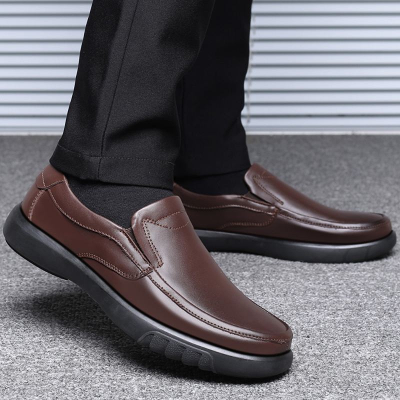 Mænd Ægte Læder Ren Farve Bløde Skridsikre Casual Flats