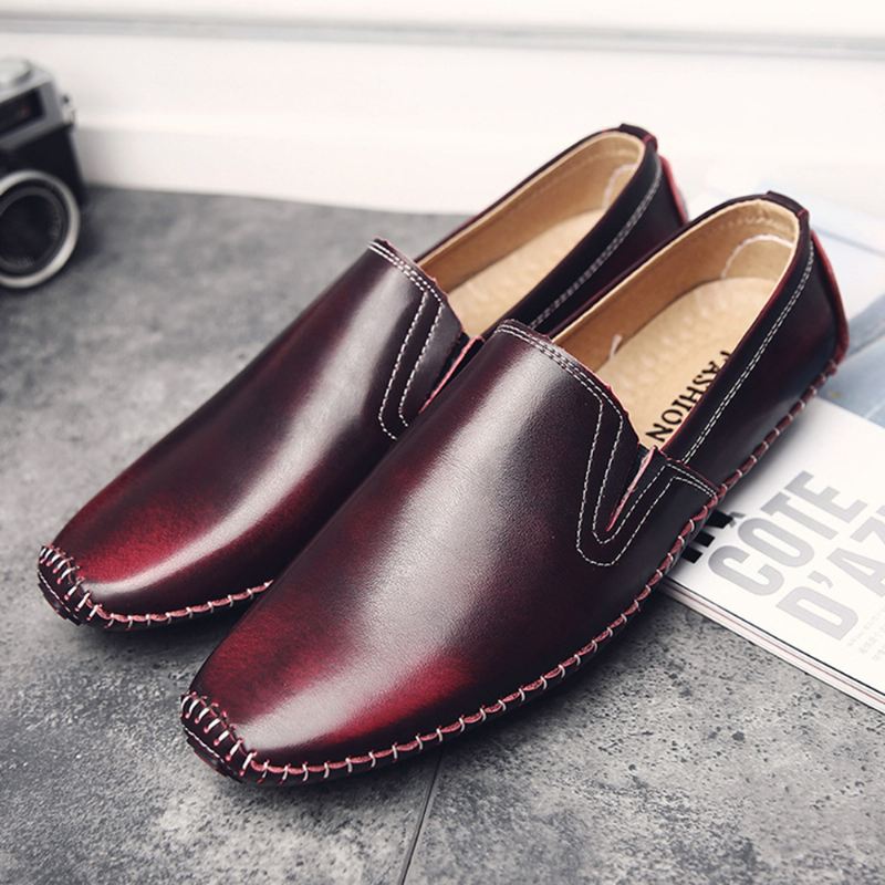 Mænd Casual Ægte Læder Slip On Flat Loafers Loafers