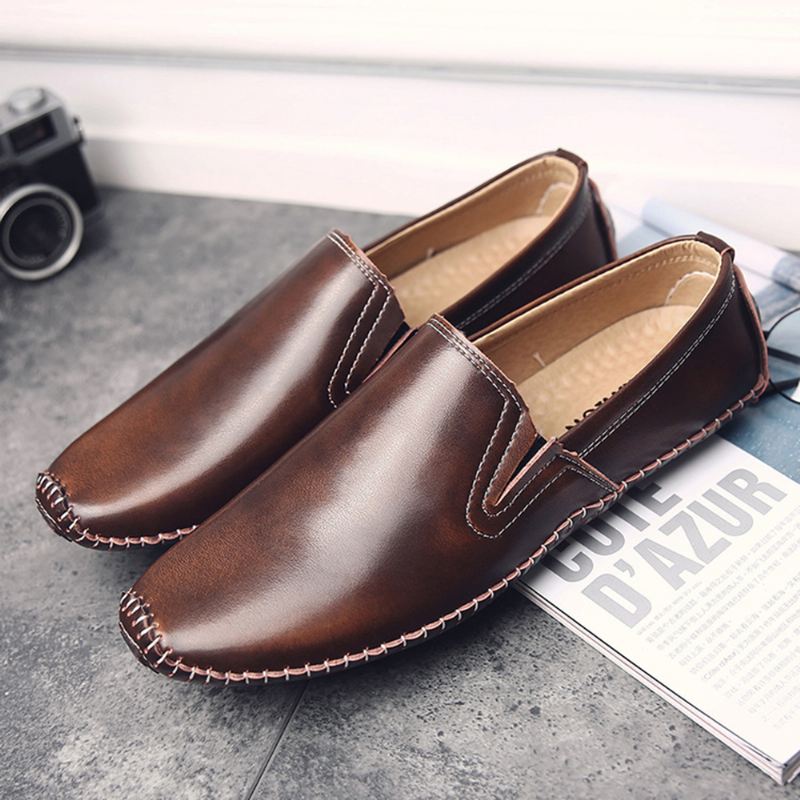 Mænd Casual Ægte Læder Slip On Flat Loafers Loafers