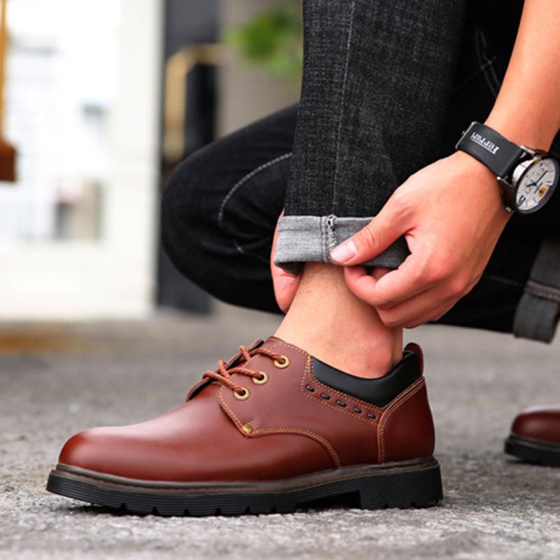 Mænd Cow Leather Retro Rund Tå Casual Soft Sole Loafers