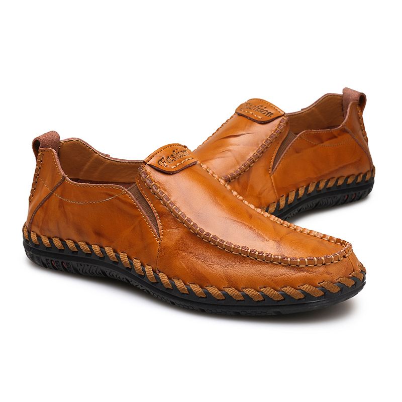 Mænd Håndsømning Sfot-læder Skridsål Sål Slip-on Casual Køresko