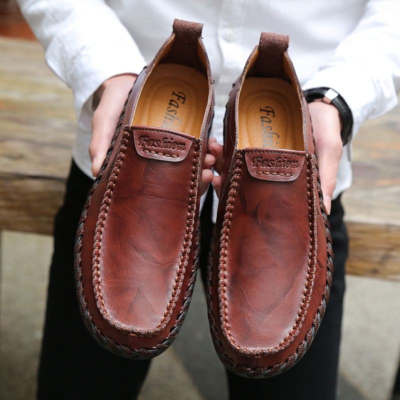 Mænd Håndsømning Sfot-læder Skridsål Sål Slip-on Casual Køresko