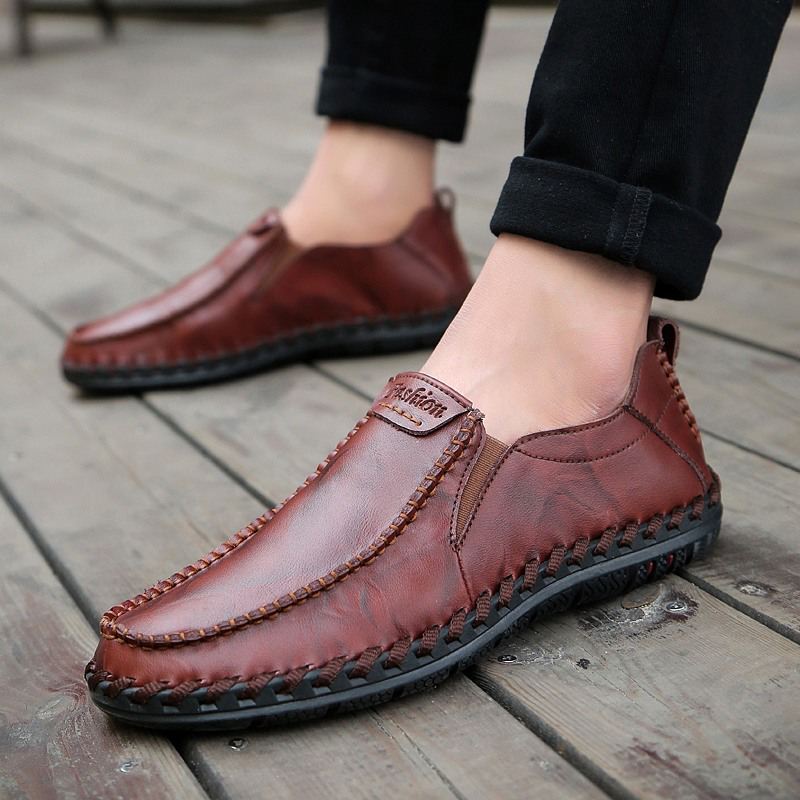 Mænd Håndsømning Sfot-læder Skridsål Sål Slip-on Casual Køresko