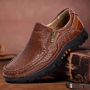 Mænd Koskind Åndbar Blød Sål Slip On England Style Lynlås Casual Sko