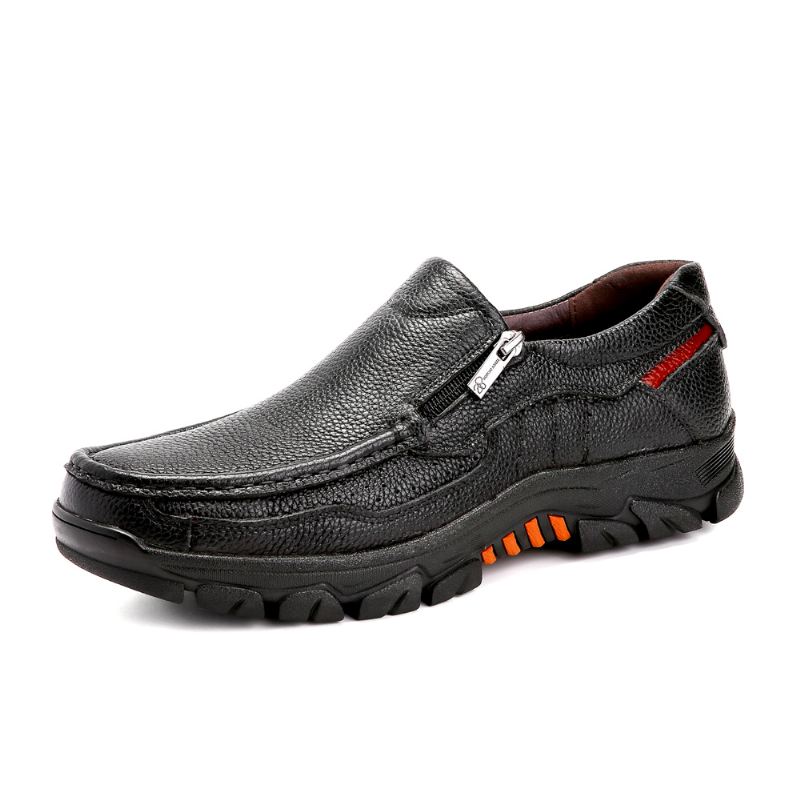 Mænd Koskind Åndbar Blød Sål Slip On England Style Lynlås Casual Sko
