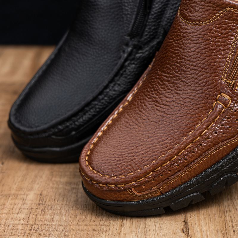 Mænd Koskind Åndbar Blød Sål Slip On England Style Lynlås Casual Sko