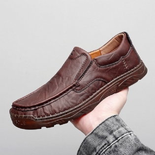 Mænd Koskind Åndbar Håndsyning Blød Sål Slip On Solid Casual Loafer Sko