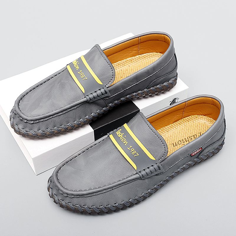 Mænd Koskind Læder Åndbar Håndsyning Blød Sål Slip On Casual Sko