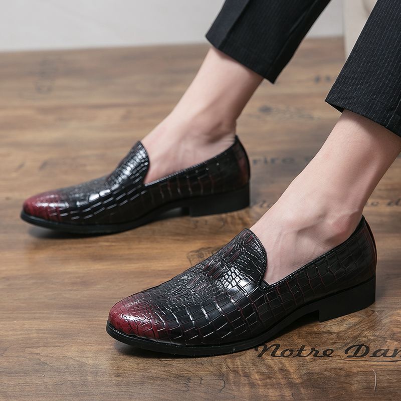 Mænd Læder Åndbar Blød Sål Retro Plaid Mønster Slip On Casual Business Sko