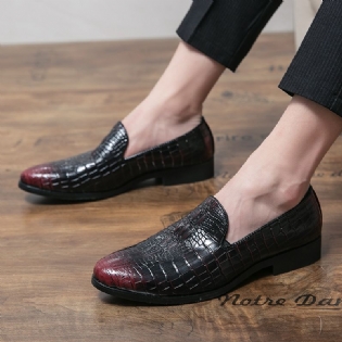 Mænd Læder Åndbar Blød Sål Retro Plaid Mønster Slip On Casual Business Sko