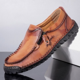 Mænd Læder Hånd Syninger Skridsikre Side Lynlås Casual Flats