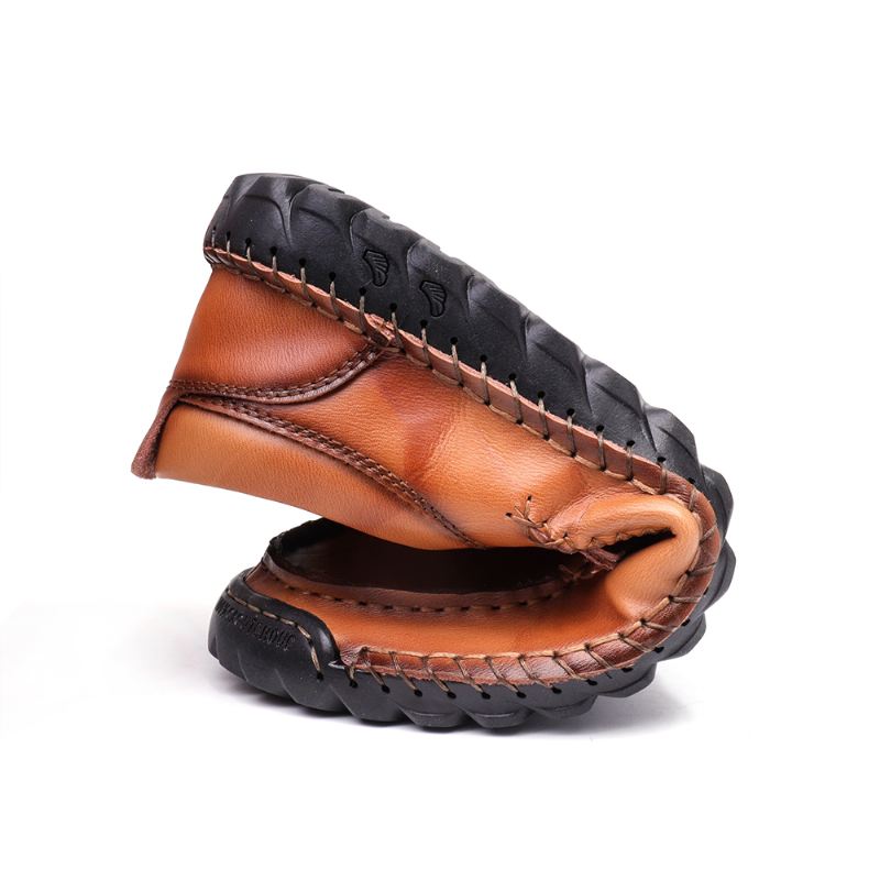 Mænd Læder Hånd Syninger Skridsikre Side Lynlås Casual Flats