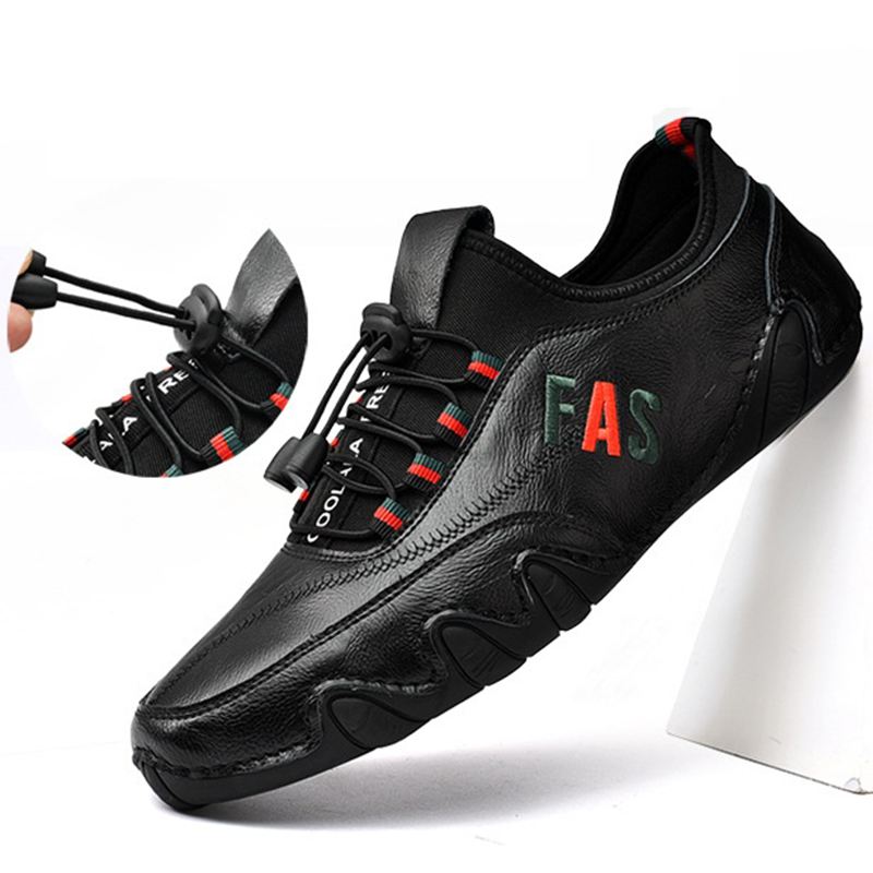 Mænd Lædersplejsning Blød Sål Skridsikre Casual Driving Flats