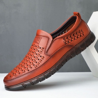 Mænd Mikrofiber Åndbar Udhulet Vævet Blød Sål Slip On Casual Sko