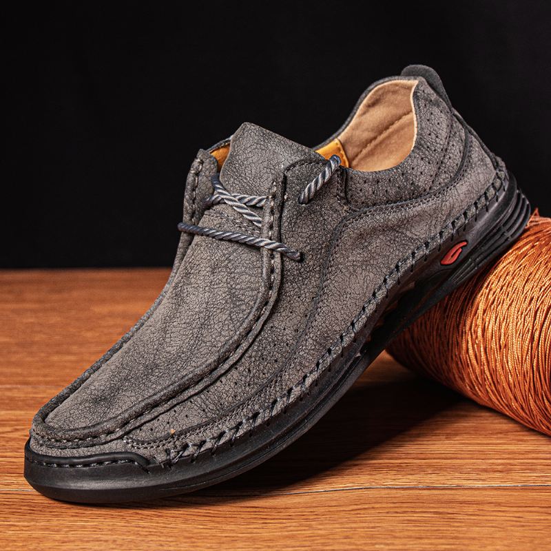 Mænd Mikrofiber Læder Håndsyning Åndbar Blød Sål Brief Solid Casual Sko