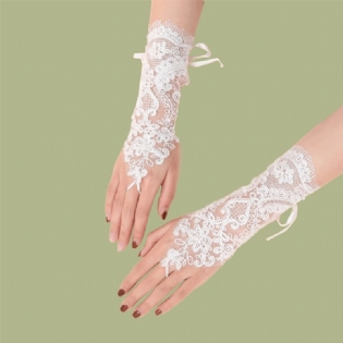 Damer Dacron Blomster Bandage Dekorative Blondehandsker Mode Åndbar Solsejl Fingerløse Handsker Solbeskyttelsesærmer
