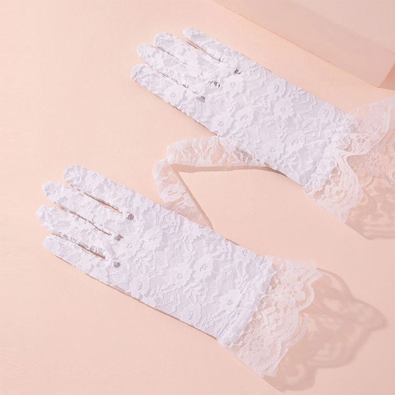 Kvinder Blonder Åndbar Mesh Fuld Finger Handsker Sommer Tynd Solskærm Kort Split Finger Handsker