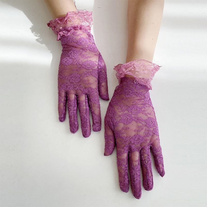 Kvinder Blonder Åndbar Mesh Fuld Finger Handsker Sommer Tynd Solskærm Kort Split Finger Handsker