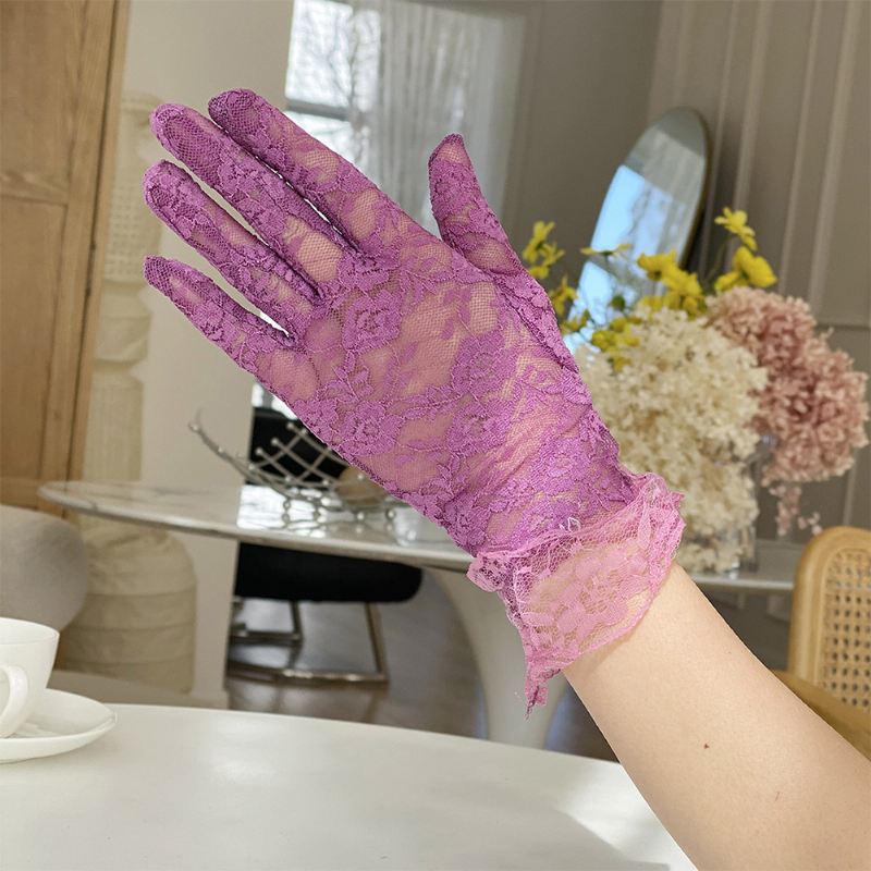 Kvinder Blonder Åndbar Mesh Fuld Finger Handsker Sommer Tynd Solskærm Kort Split Finger Handsker
