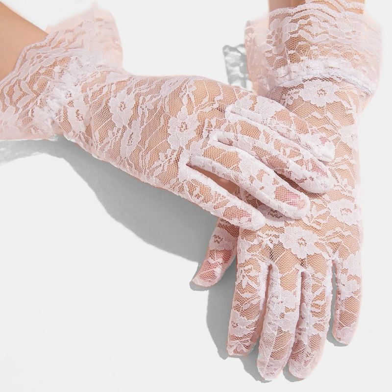 Kvinder Blonder Åndbar Mesh Fuld Finger Handsker Sommer Tynd Solskærm Kort Split Finger Handsker