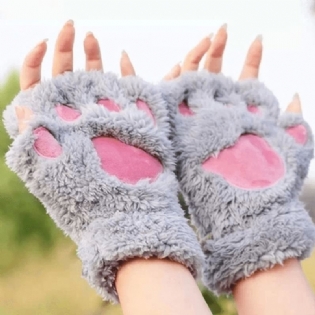 Kvinder Piger Fluffy Plys Bjørn Kat Paw Fingerløse Handsker Paw Glove Vintervarme Vanter