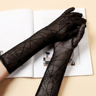 Kvinder Solid Spider Web Pattern Blondehandsker Sommer Solskærm Lang Finger Split Finger Handsker