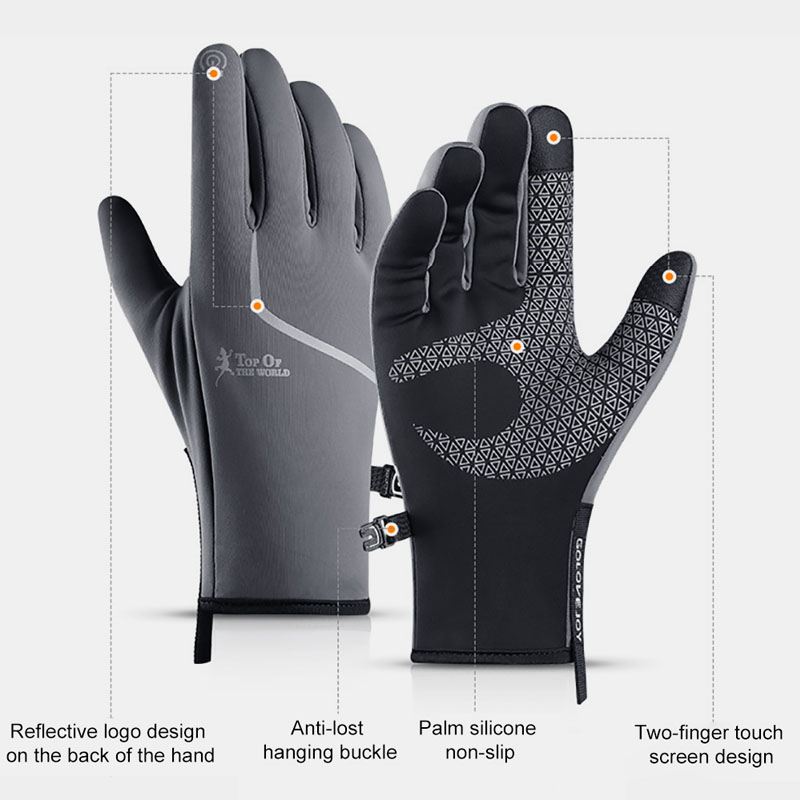 Mænd Dacron Polar Fleece Refleks Strip Plus Velvet Fuld Finger Varme Udendørs Vandtætte Vindtætte Skridsikre Berøringsskærmshandsker