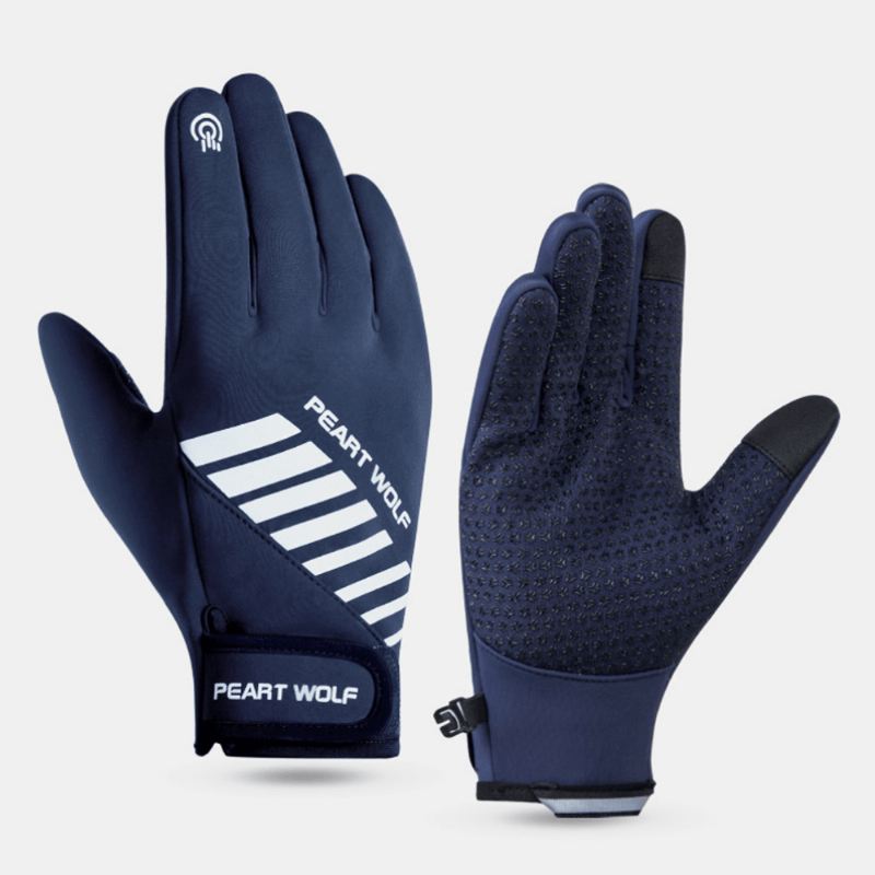 Mænd Vandtætte Skridsikre Reflekterende Strimler Design Sportshandsker Vinter Outdoor Plus Velvet Varme Touch Screen Handsker