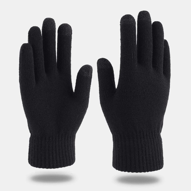 Mænd Vinter Cool Beskyttelse Varme Uldne Strikkede Handsker Med Fuld Fingre Thicken Plus Velvet Tre-finger Berøringsskærms Termiske Gymnastikhandsker