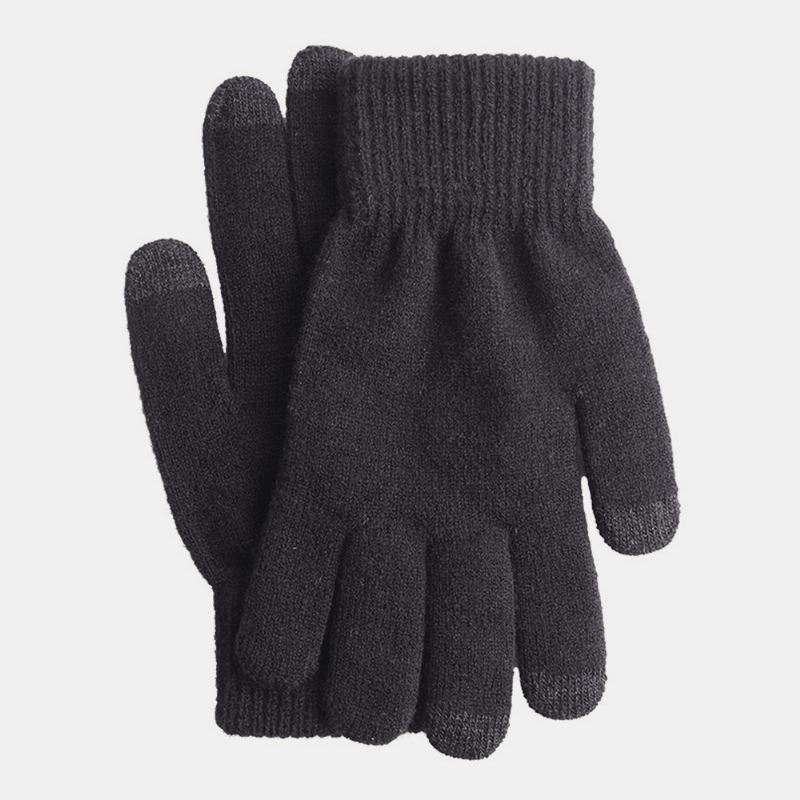 Mænd Vinter Cool Beskyttelse Varme Uldne Strikkede Handsker Med Fuld Fingre Thicken Plus Velvet Tre-finger Berøringsskærms Termiske Gymnastikhandsker