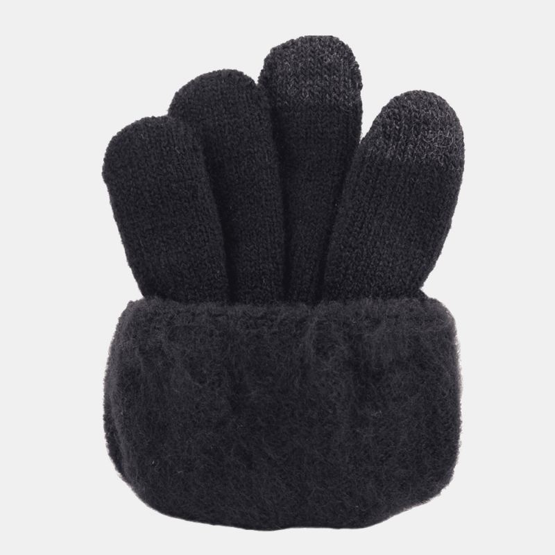 Mænd Vinter Cool Beskyttelse Varme Uldne Strikkede Handsker Med Fuld Fingre Thicken Plus Velvet Tre-finger Berøringsskærms Termiske Gymnastikhandsker