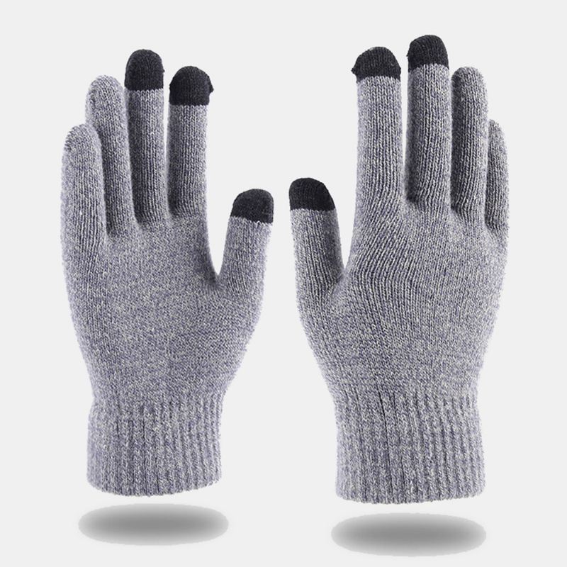 Mænd Vinter Cool Beskyttelse Varme Uldne Strikkede Handsker Med Fuld Fingre Thicken Plus Velvet Tre-finger Berøringsskærms Termiske Gymnastikhandsker