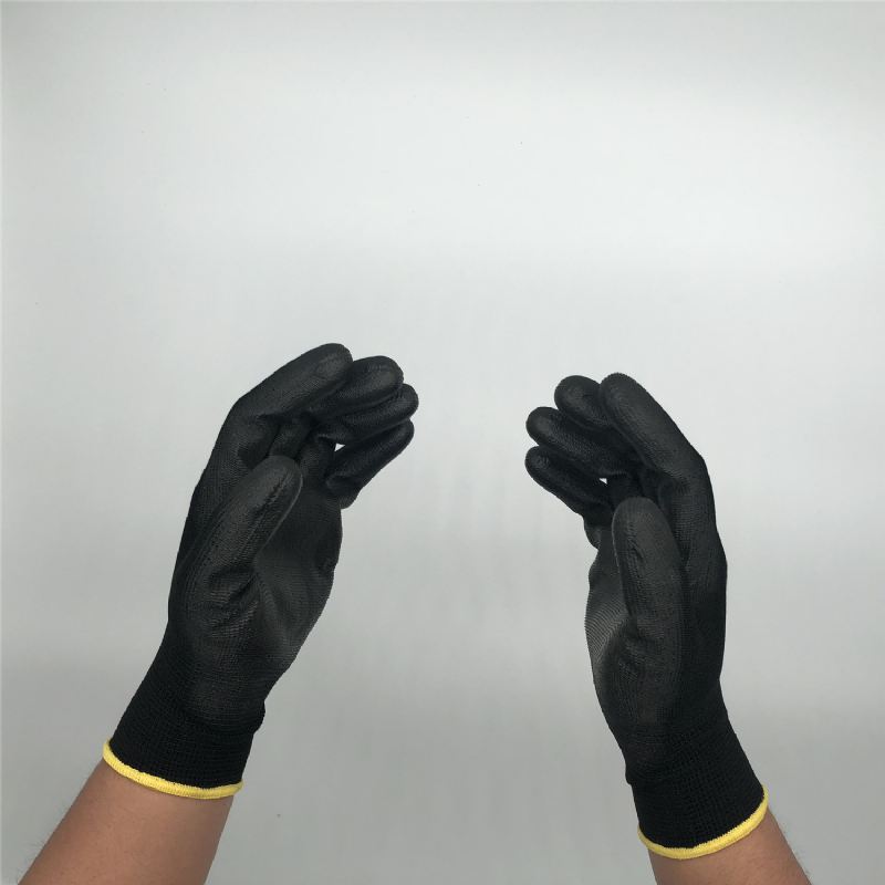 Polyester Pu Coated Palm Black Anti-static Handsker