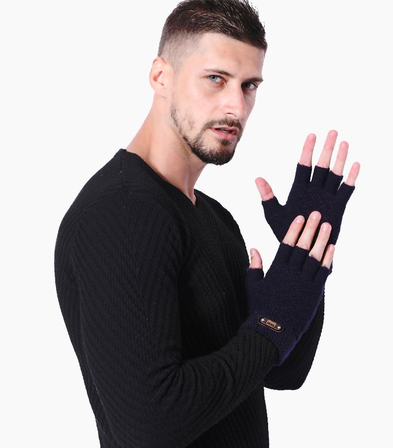 Strikket Berøringsskærm Til Mænd Med Varme Halvfingerhandsker