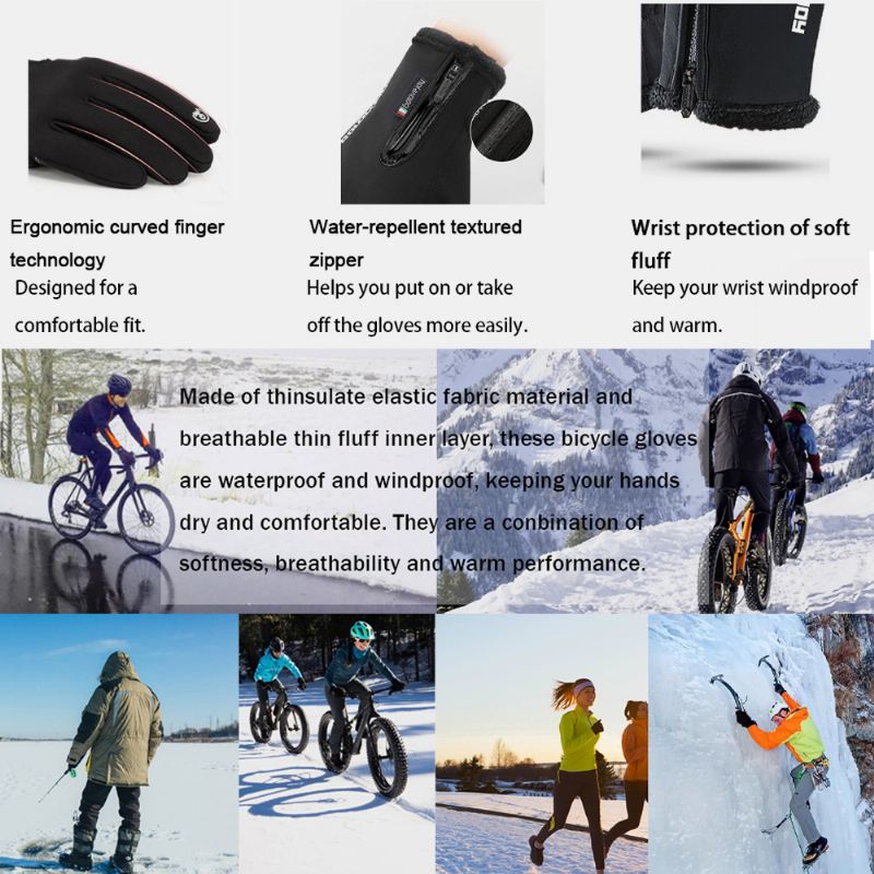 Unisex 2-fingerløse Vinterudendørs Sportstræning Cykelhandsker Design Med To Fingre Fri Kontrol Berøringsskærm Varme Vandtætte Handsker