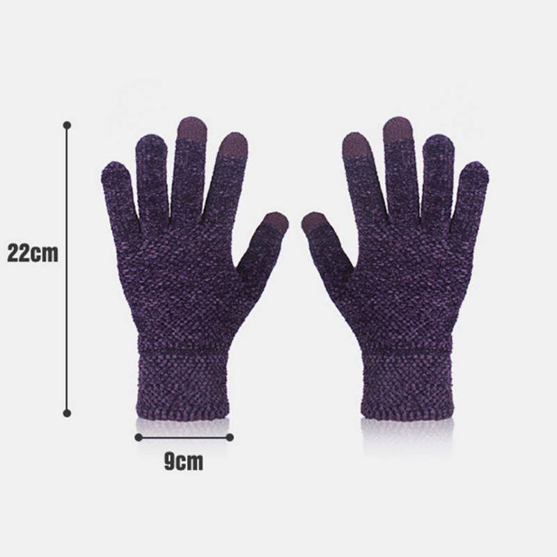 Unisex Farvede Strikkede Chenillehandsker Med Tre Fingre Berøringsskærme Vinter Udendørs Kølig Beskyttelse Varme Handsker Med Fuld Fingre