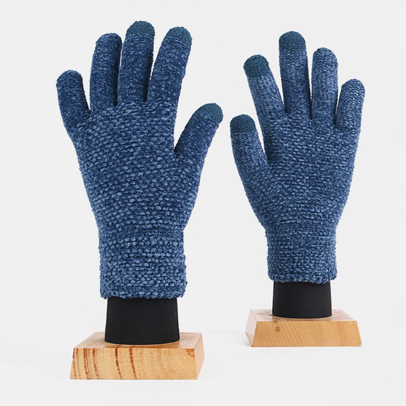 Unisex Farvede Strikkede Chenillehandsker Med Tre Fingre Berøringsskærme Vinter Udendørs Kølig Beskyttelse Varme Handsker Med Fuld Fingre