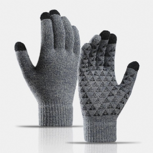 Unisex Tre-finger Berøringsskærm I Palmetrekant Silikone Skridsikkert Mønster Strikkede Handsker Plus Fløjlstykke Bløde Varme Vinterhandsker