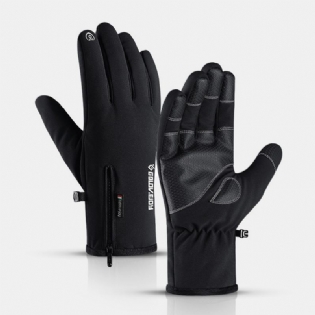 Unisex Udendørssport Plus Fløjl Tykkere Vindtæt Kold Beskyttelse Varm Lynlås Touch Screen Handsker Vinterridning Bjergbestigning Skihandsker