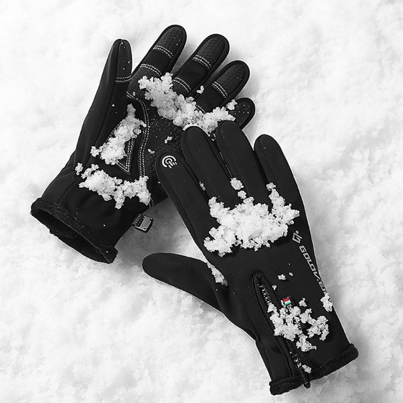 Unisex Udendørssport Plus Fløjl Tykkere Vindtæt Kold Beskyttelse Varm Lynlås Touch Screen Handsker Vinterridning Bjergbestigning Skihandsker